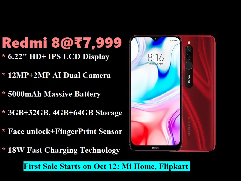 Redmi 8 launched on October 9 in India: Pirce, Features and Sales details