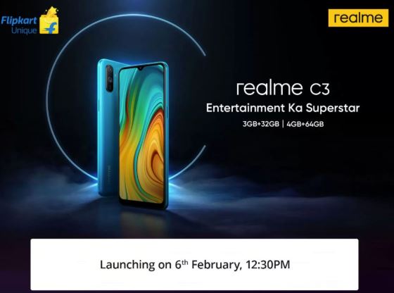 Realme C3 with 6.5-inch mini-drop display, Helio G70 SoC, 5000mAh battery launching in India on February 6